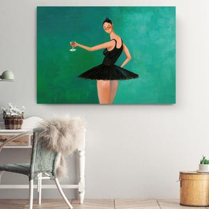 Ballerina Canvas Wall Decor: Modern Pop Art Dance Theme, Vivid Green Background (Handcrafted Canvas, Stretched or Rolled Options Bild 5