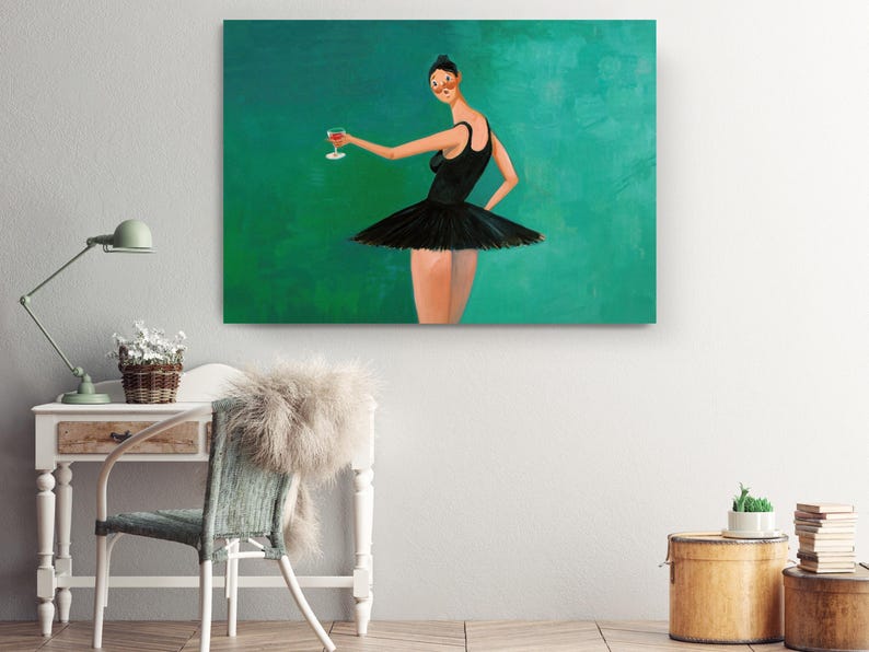 Ballerina Canvas Wall Decor: Modern Pop Art Dance Theme, Vivid Green Background (Handcrafted Canvas, Stretched or Rolled Options Bild 5