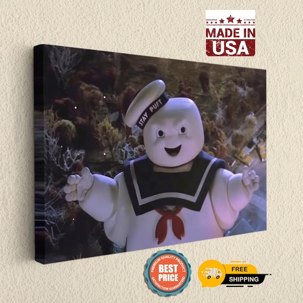 Cinematic Wall Piece Ghostbusters Marshmallow Monster, Classic Film Scene (Rolled or Stretched Canvas, Artist-Grade Materials)