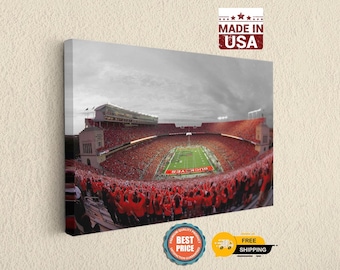 Cuadro de pared en lienzo del estadio de fútbol americano universitario de Ohio, impresión de la multitud del día del partido, decoración roja para aficionados en el estadio, arte de pared para estadios deportivos, el mejor regalo para papá.