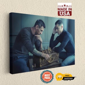 a painting of two men sitting at a table