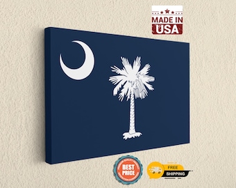 South Carolina State Flag Canvas, Palmetto Tree and Moon Print, SC Wall Art Decor,Best Gift For Father