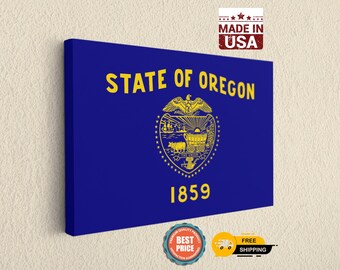 Oregon State Flag Canvas Wall Art - Pacific Northwest Home Decor - PNW Office Decoration - 1859 Historical USA Print - Ready to Hang