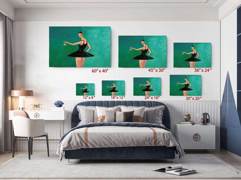 Ballerina Canvas Wall Decor: Modern Pop Art Dance Theme, Vivid Green Background (Handcrafted Canvas, Stretched or Rolled Options Bild 3