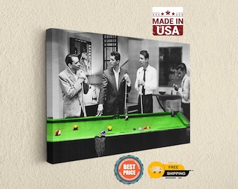 Vintage Pool Hall Canvas Art, Rat Pack Style Print, Classic Celebrity Wall Decor,Best Gift For Father