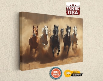 Wild Horses Canvas Print Western Wall Decor, Majestic Running Stallions (Gallery-Quality Canvas, Multiple Sizes)