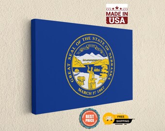 Nebraska State Flag Canvas Wall Art - Large Cornhusker State Decor Print - Midwest USA Travel Souvenir & Moving Away Gift for Him or Her