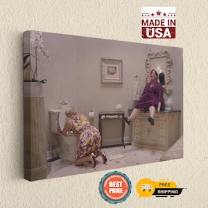 Handcrafted Hilarious Bathroom Canvas Art: Classic Comedy Film Decor