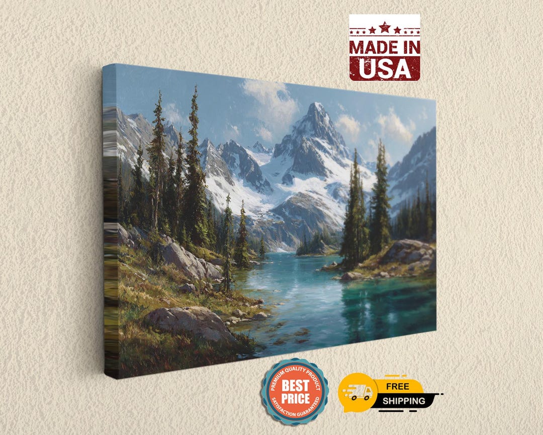 Mountain Canvas Art: Snowy Peaks and Pine Forest Landscape - Fine Art ...