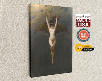 Bat Woman Symbolist Art Print | Albert Joseph Pénot Canvas | Dark Nude Mythology Decor | Made in USA,Best Gift For Father