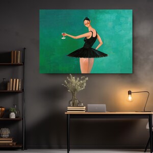 Ballerina Canvas Wall Decor: Modern Pop Art Dance Theme, Vivid Green Background (Handcrafted Canvas, Stretched or Rolled Options Bild 2