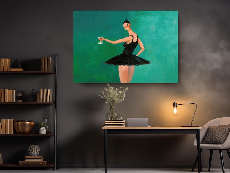 Ballerina Canvas Wall Decor: Modern Pop Art Dance Theme, Vivid Green Background (Handcrafted Canvas, Stretched or Rolled Options Bild 2
