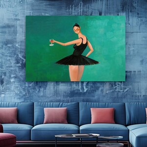 Ballerina Canvas Wall Decor: Modern Pop Art Dance Theme, Vivid Green Background (Handcrafted Canvas, Stretched or Rolled Options Bild 4