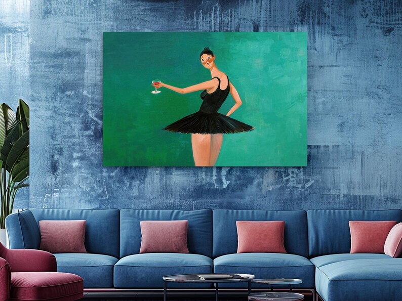Ballerina Canvas Wall Decor: Modern Pop Art Dance Theme, Vivid Green Background (Handcrafted Canvas, Stretched or Rolled Options Bild 4