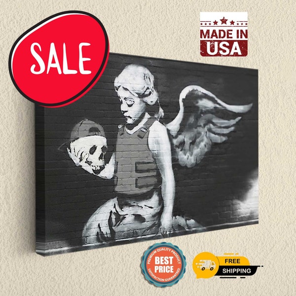 Banksy Fallen Angel In Bulletproof - Canvas Rolled or Ready To Hang Wall Art Canvas Print Home Decor