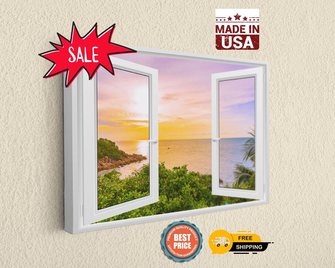Tropical Beach Window View Canvas Print, Ocean Paradise Wall Art, Home ...