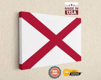Alabama Flag Canvas Wall Art - State Pride Home Decor - Southern Heritage Print - Ready to Hang Crimson Cross Artwork Made in USA