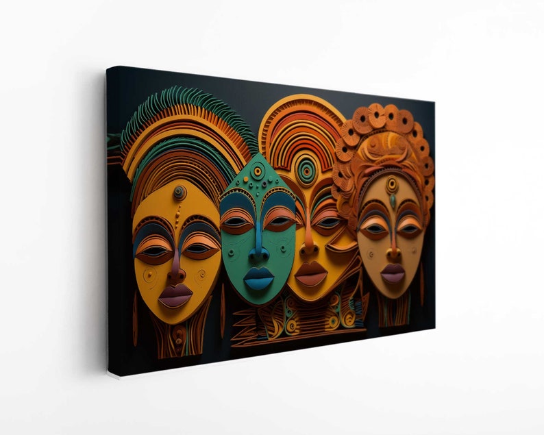African Masks Faces Abstract Wall Art Classic Africa Art Canvas Print