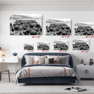 D-Day Normandy Canvas Art American Troops, Omaha Beach Historic Photo (Black and White, Premium Canvas, R image 4
