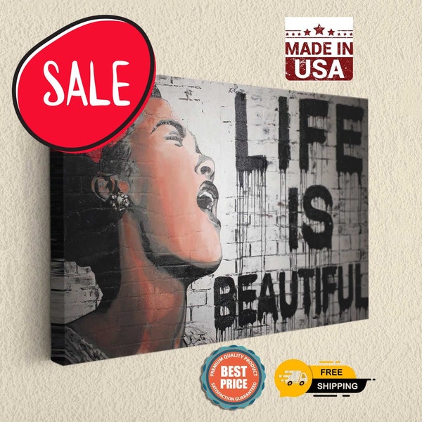 Banksy Life Is Beautiful - Canvas Rolled or Ready-To-Hang Wall Art Canvas Print for Home Decor Wall Art Street Art