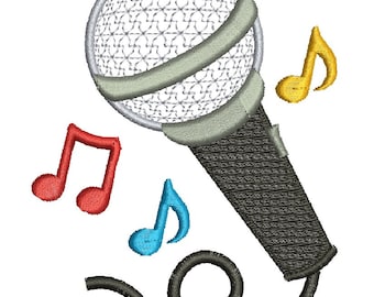microphone and notes Machine Embroidery design, this is not a real product, These are digital files