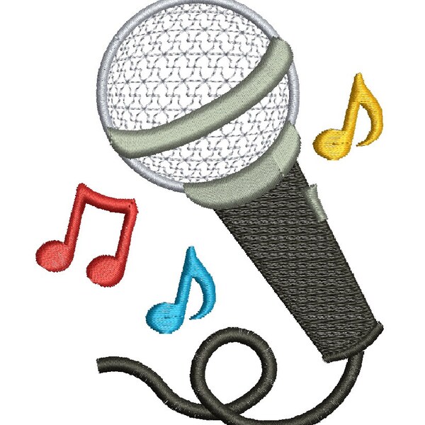 microphone and notes Machine Embroidery design, this is not a real product, These are digital files