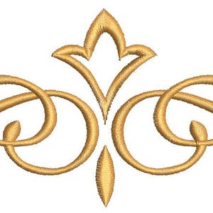 May include: A gold decorative border with a stylized floral design. The border is made of a single continuous line that forms a series of loops and swirls.