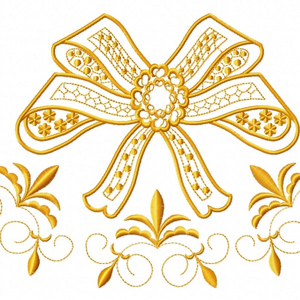 Vintage Style  Bow elegant ribbon Machine Embroidery design,3 sizes,  this is not a real product, These are digital machine embroidery files