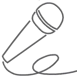 May include: A simple line drawing of a microphone with a cord.