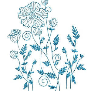 Design de bordado de máquina de flores silvestres de papoulas, este não é um produto real, estes são arquivos digitais
