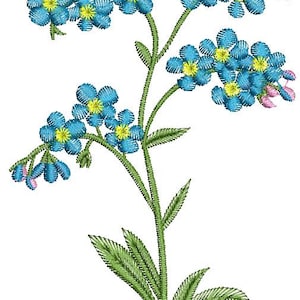 Diseño de bordado a máquina de flores silvestres con ramo de nomeolvides, este no es un producto real, son archivos digitales