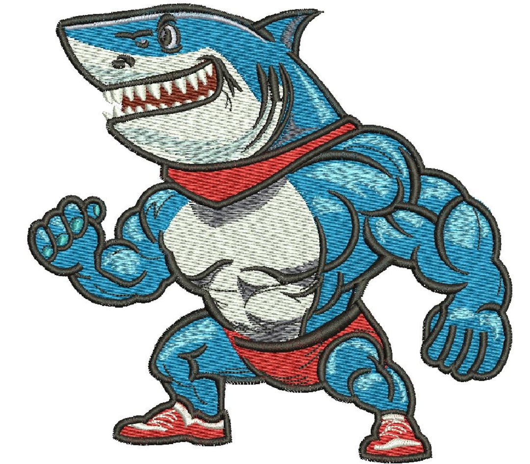 Muscular Shark Bodybuilder Machine Embroidery Design - Etsy