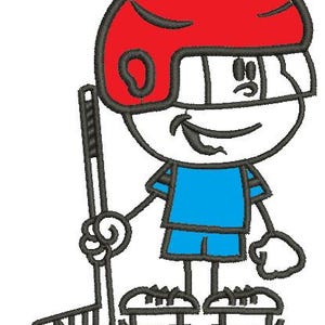 Boy playing a hockey applique Machine Embroidery Design, this is not a real product, These are digital files