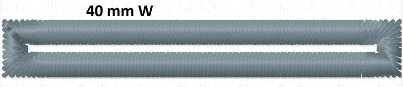 May include: A gray, rectangular object with a textured surface and a central opening. The object is 40 mm wide. The edges are rounded and textured, creating a ribbed appearance. The overall design is symmetrical.