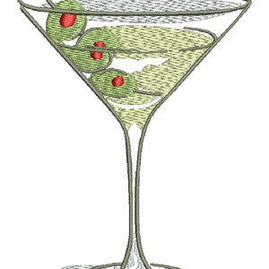 martini glass Olive Martini Cocktail Machine Embroidery design, this is not a real product, These are digital files