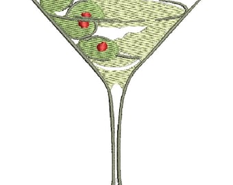 martini glass Olive Martini Cocktail Machine Embroidery design, this is not a real product, These are digital files