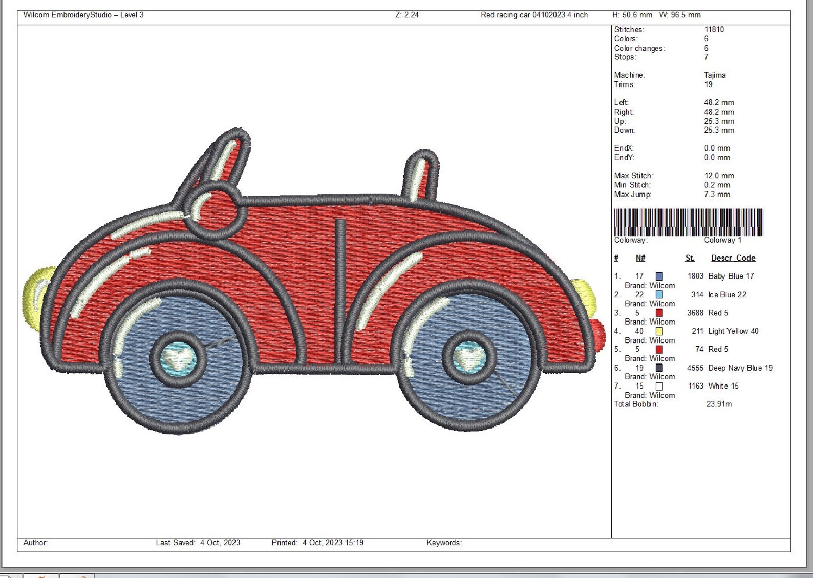 Red Racing Car Machine Embroidery Design, This is Not a Real Product ...