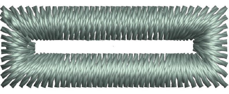 May include: A rectangular, light green, woven design with rounded corners. The design is made up of many small, tightly packed, rope-like strands, creating a textured appearance. The center of the rectangle is open.