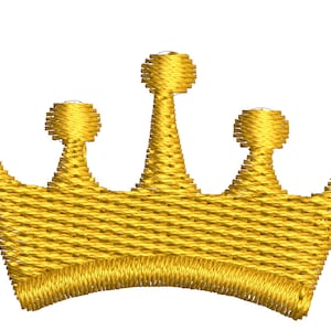 May include: A gold crown with five points, each point is rounded and has a textured surface.