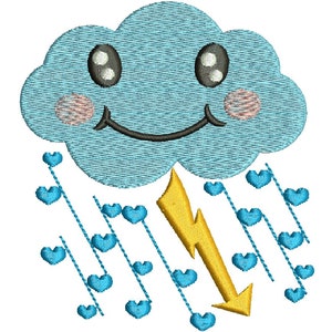 cloud lightning and rain Machine Embroidery design, this is not a real product, These are digital files