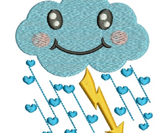 Cloud Lightning Embroidery Design, Hearts Rain (Digital Files)