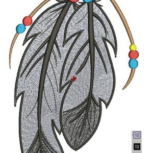 Two feathers with decoration machine embroidery Design instantly download