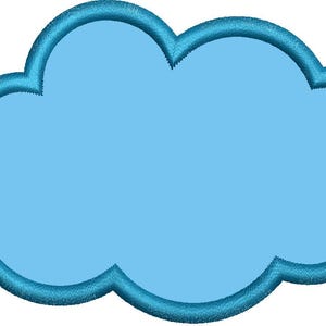 May include: A light blue cloud-shaped embroidery design with a darker blue stitched outline. The cloud has a smooth, solid light blue center, and is set against a white background.