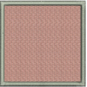 May include: A square-shaped, pink fabric patch with a gray border. The fabric has a woven texture.