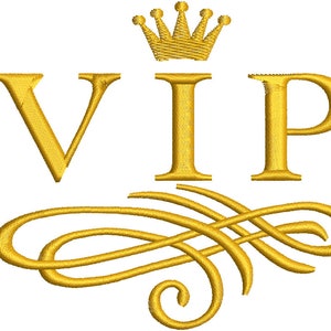 inscription VIP crown and lace curlicue  Machine Embroidery design, this is not a real product, These are digital files