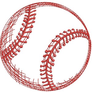 Può includere: Palla da baseball rossa con cuciture bianche. Le cuciture hanno la forma di una cucitura da baseball.