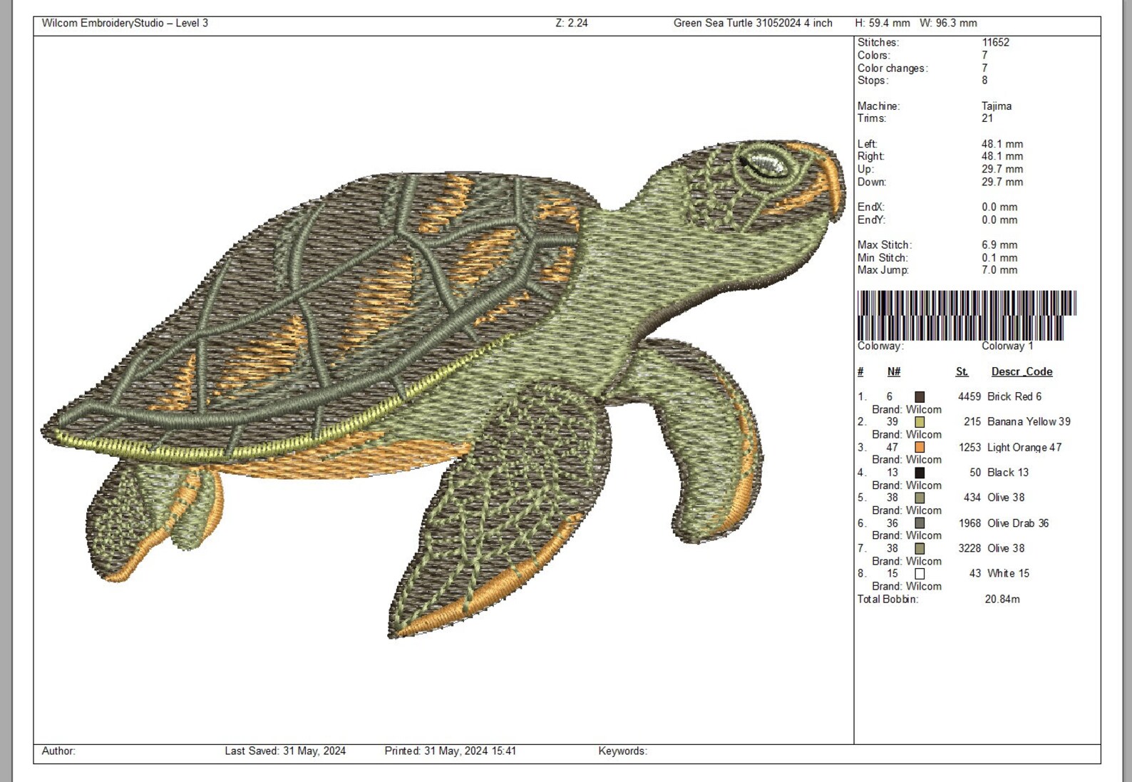 Green Sea Turtle Machine Embroidery Design, This is Not a Real Product ...