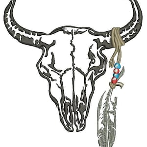 Longhorn Stier Kuh Schädel Maschinenstickerei, dies ist kein reales Produkt, sondern digitale Dateien