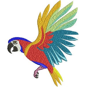 May include: A colorful parrot with blue, red, yellow, and green feathers is flying with its wings spread out.