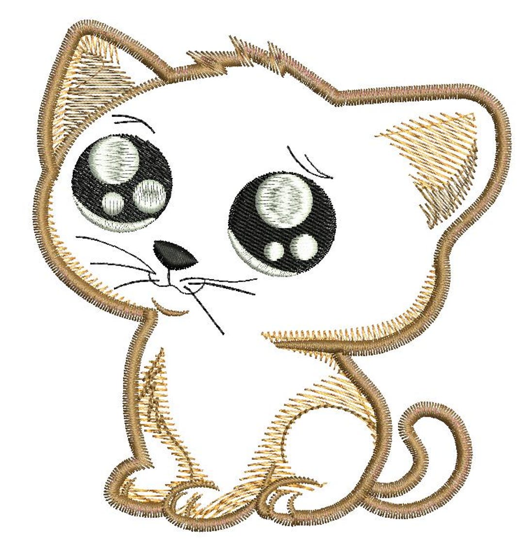 Cute Cat Applique Machine Embroidery Design 2 Sizes Instant Download ...